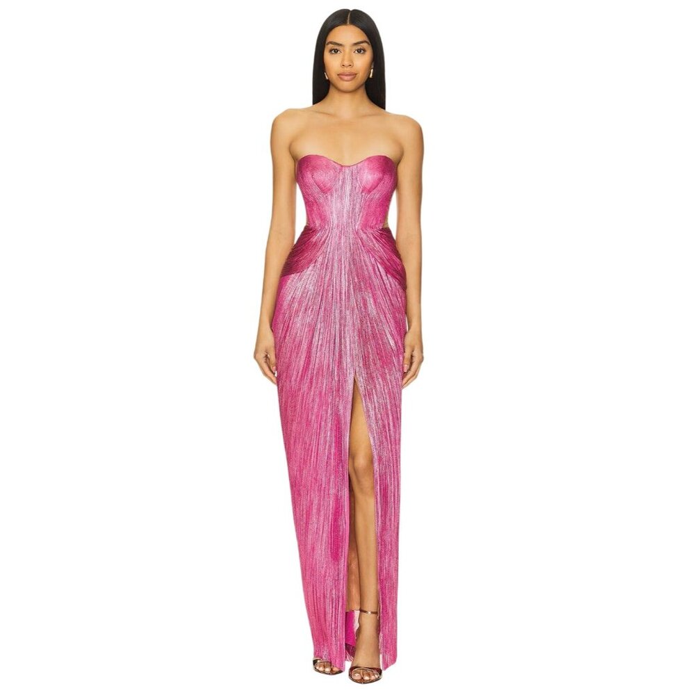 Maria Lucia Hohan Pink Maxi Dress Metallic Caly Gown